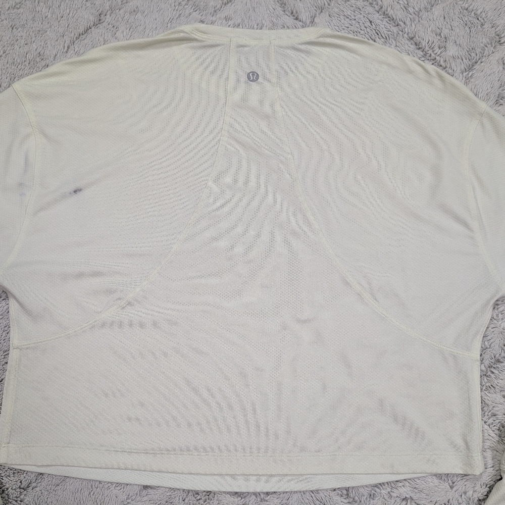 Lululemon Shirt Womens 6 White Yellow Muscle Love Long Sleeve Oversized Crop - Picture 6 of 7